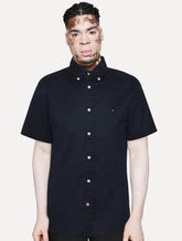 Camisa Tommy Hilfiger Masculina Manga Curta Classic Collar Azul Marinho