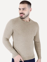 Suéter Calvin Klein Jeans Masculino Crewneck Tricot Mini Logo Cáqui Mescla