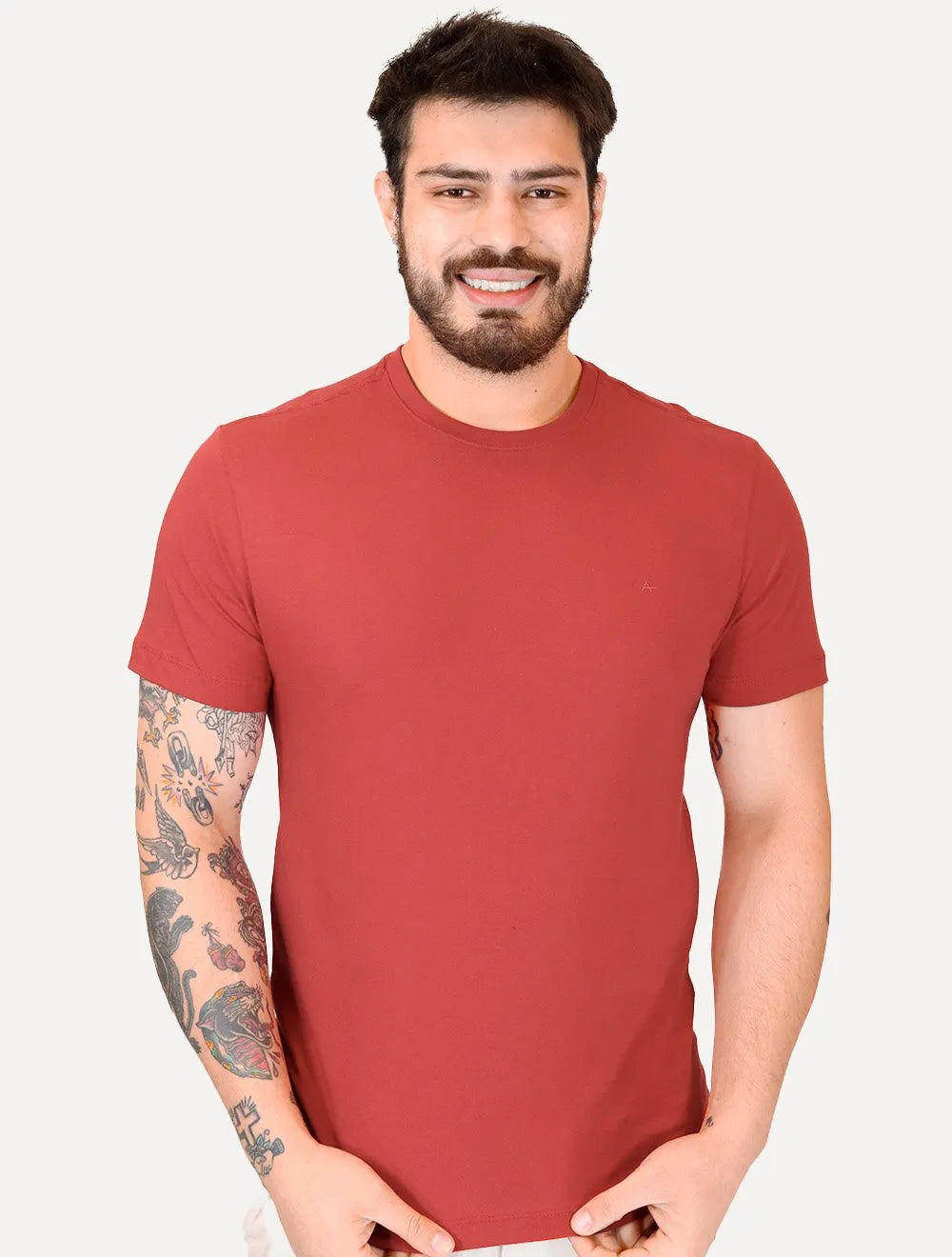 Camiseta Aramis Masculina Basic Lisa Mono Logo Vermelha