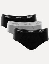 Cueca Mash Slip Cotton Basic Preta/ Cinza Mescla Pack 3UN