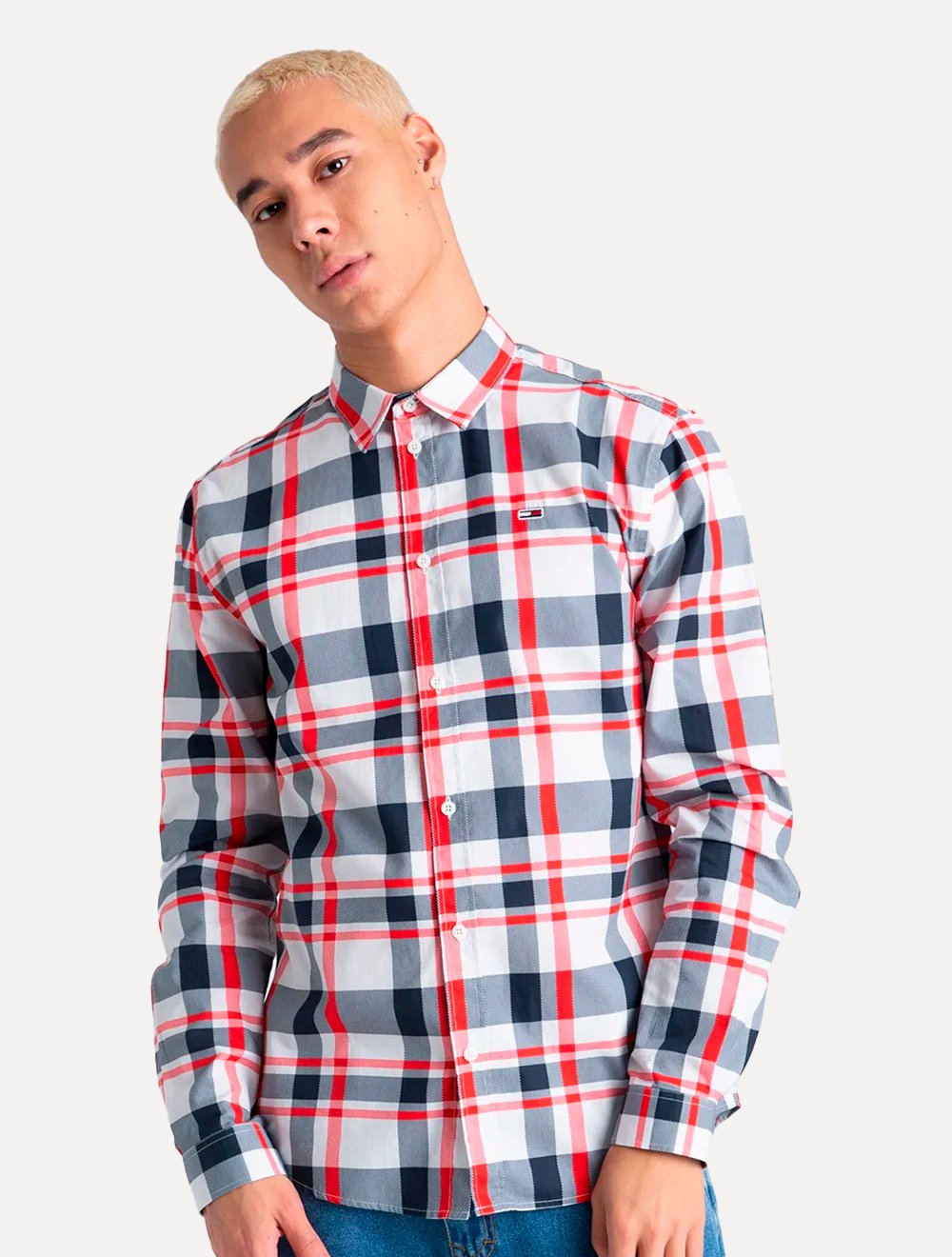 Camisa Tommy Jeans Masculina Xadrez Essential Azul Marinho/Vermelho