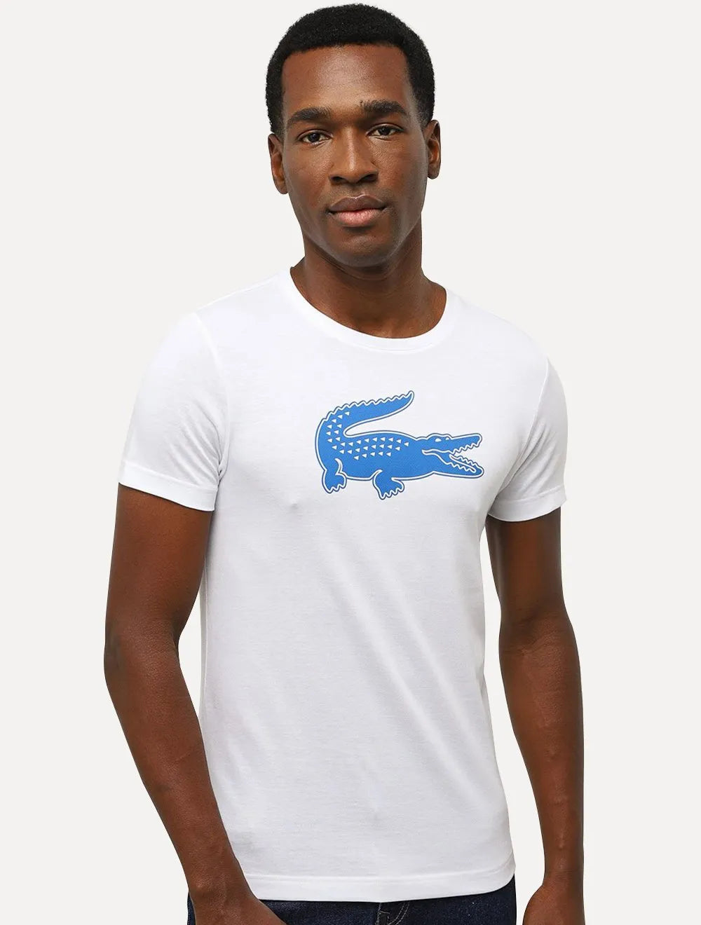 Camiseta Lacoste Masculina Jersey Sport 3D Navy Logo Branca