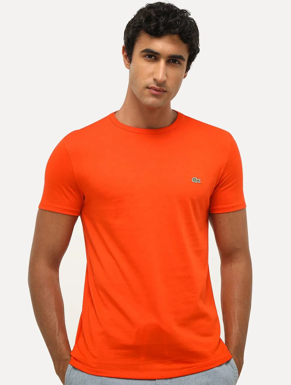 Camiseta Lacoste Masculina Jersey Pima Cotton Cinabre Laranja