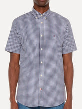 Camisa Tommy Hilfiger Masculina Manga Curta Xadrez Gingham Branca/Marinho