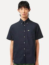 Camisa Lacoste Masculina Manga Curta Regular Oxford Pocket Azul Marinho