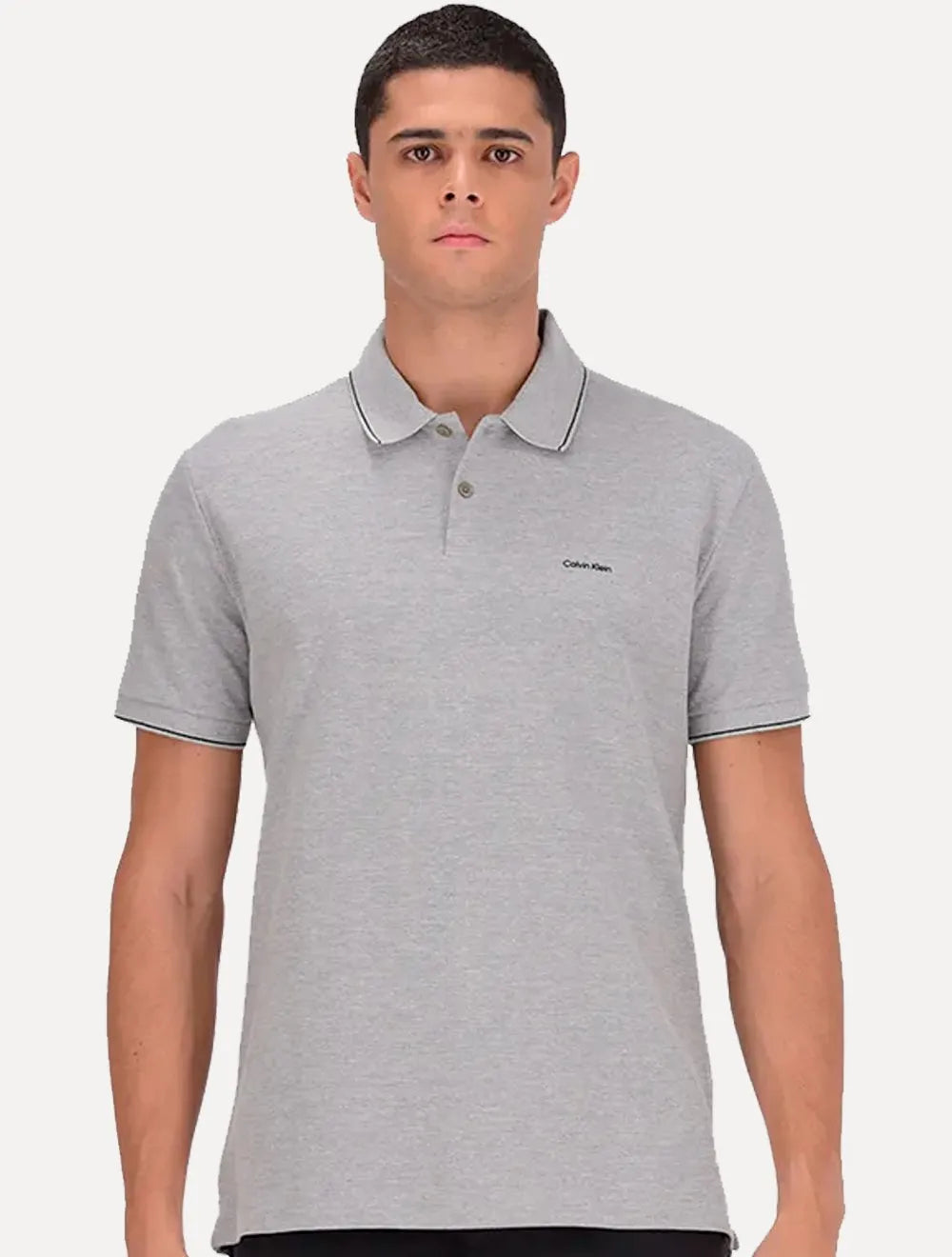 Polo Calvin Klein Masculina Piquet Slim Básica Relevo Cinza Mescla
