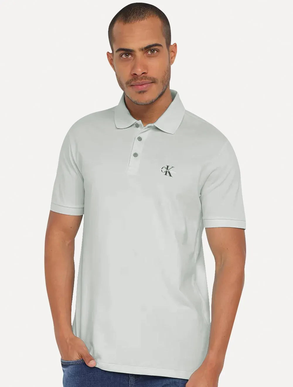 Polo Calvin Klein Jeans Masculina Piquet Regular Dark Re Issue Cinza