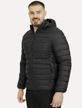 Jaqueta Masculina Hoodie Nylon Puffer Preta