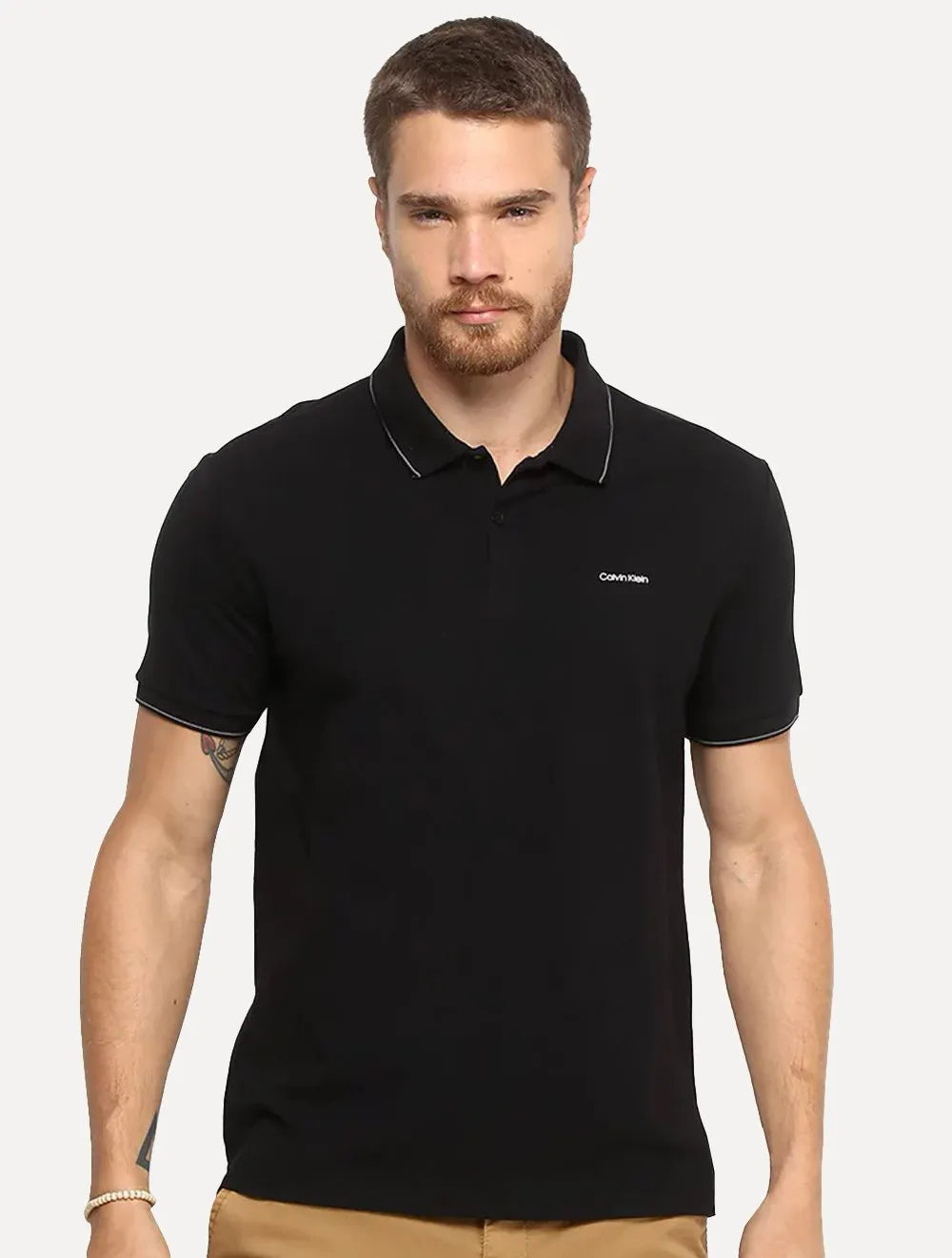 Polo Calvin Klein Masculina Piquet Slim Básica Relevo Preta