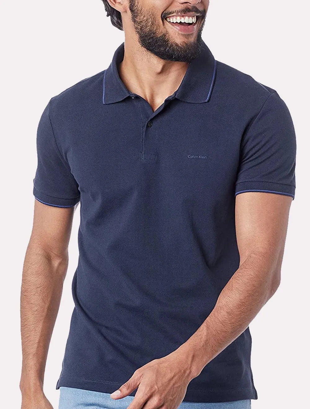 Polo Calvin Klein Masculina Piquet Slim Básica Relevo Azul Marinho