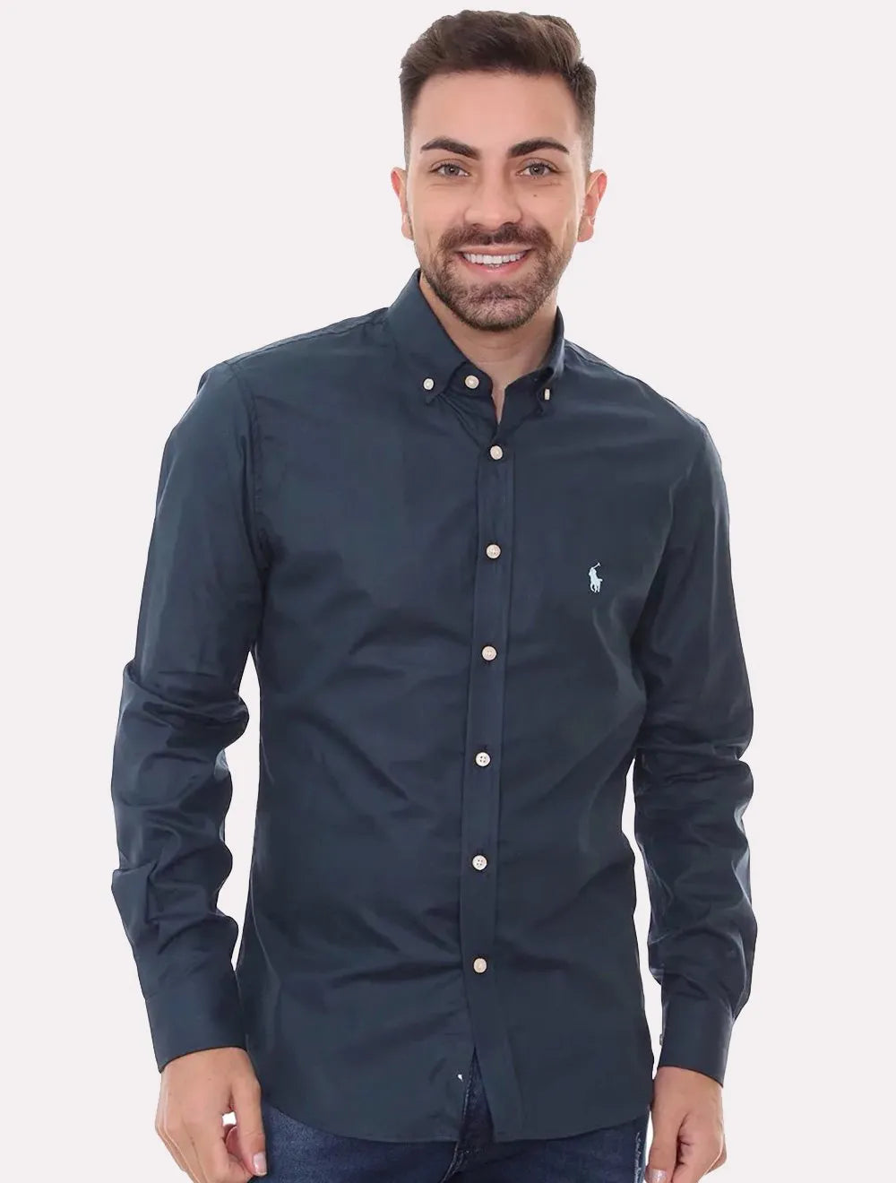 Camisa Ralph Lauren Masculina Custom Fit Light Logo Azul Marinho
