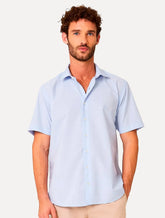 Camisa Dudalina Masculina Manga Curta Slim Wrinkle Free Azul Claro