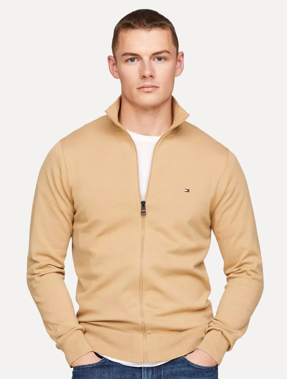 Suéter Tommy Hilfiger Masculino 1985 Zip Through Cáqui