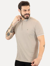 Polo Aramis Masculina Piquet New Classic Zíper Cáqui Claro
