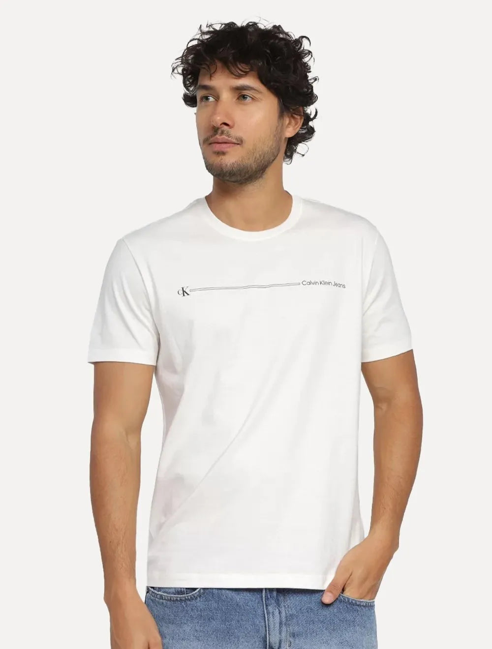 Camiseta Calvin Klein Jeans Masculina Sustainable Outline Sash Logo Off White