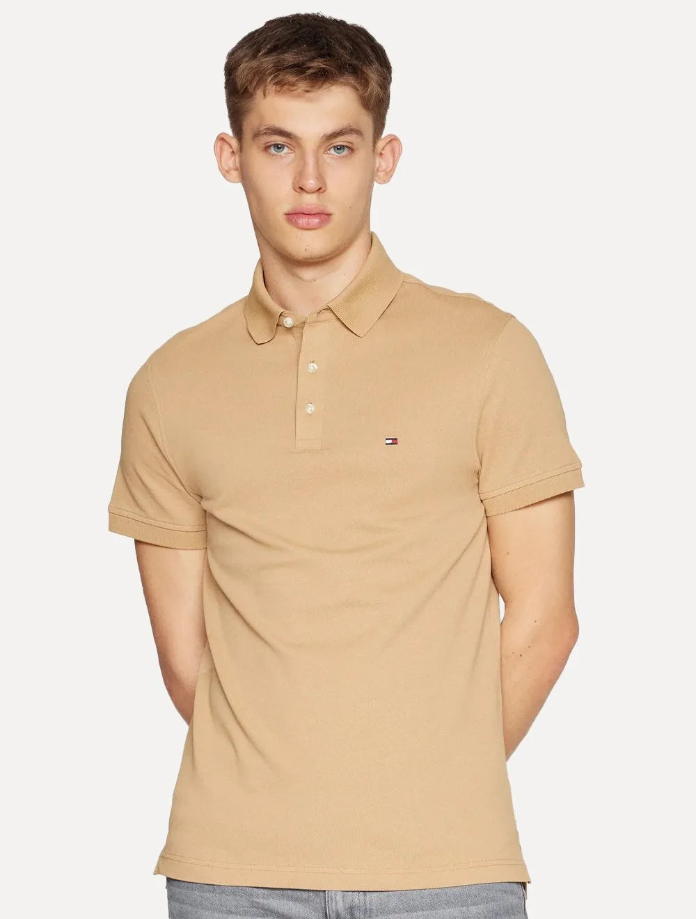 Polo Tommy Hilfiger Masculina Slim Piquet 1985 Cáqui