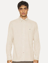 Camisa Tommy Hilfiger Masculina Xadrez Gingham Branca/Cáqui Claro