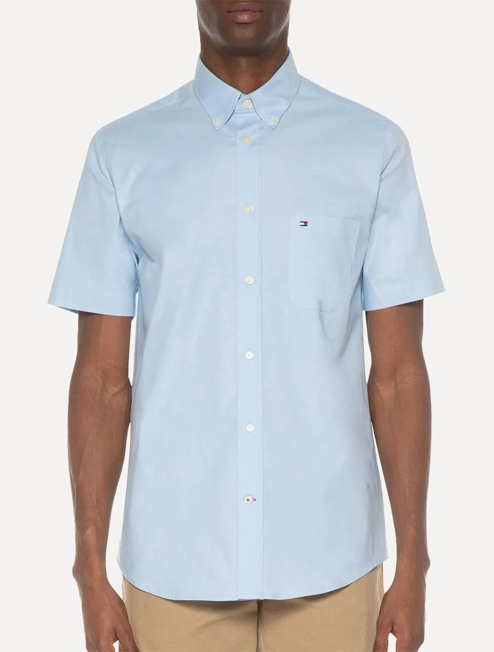 Camisa Tommy Hilfiger Masculina Manga Curta Light Oxford Azul Claro
