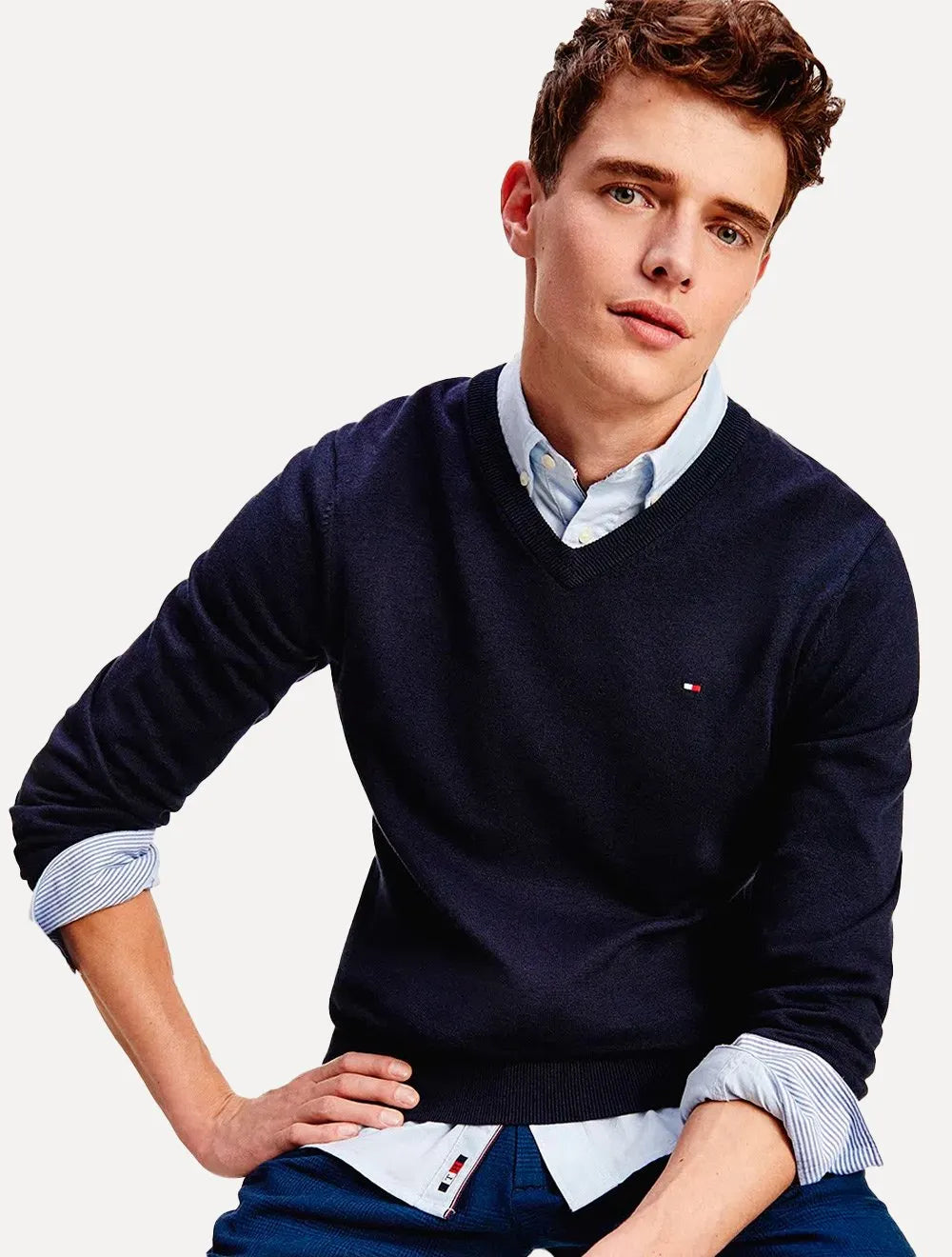 Suéter Tommy Hilfiger Masculino Signature V-Neck Azul Marinho