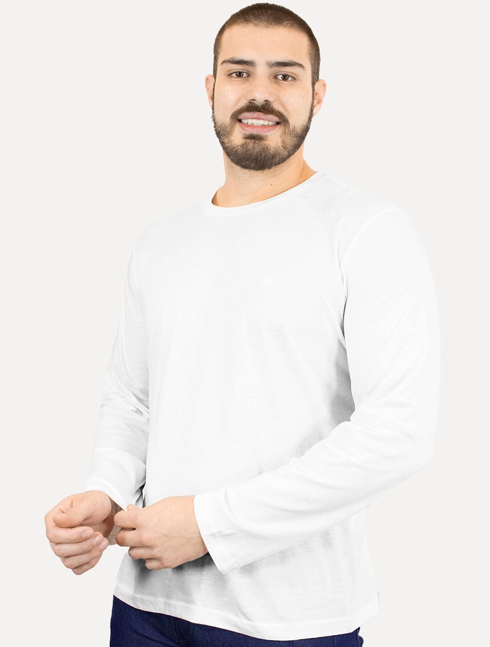 Camiseta Calvin Klein Jeans Masculina Manga Longa Rubber CK Frontal Branca
