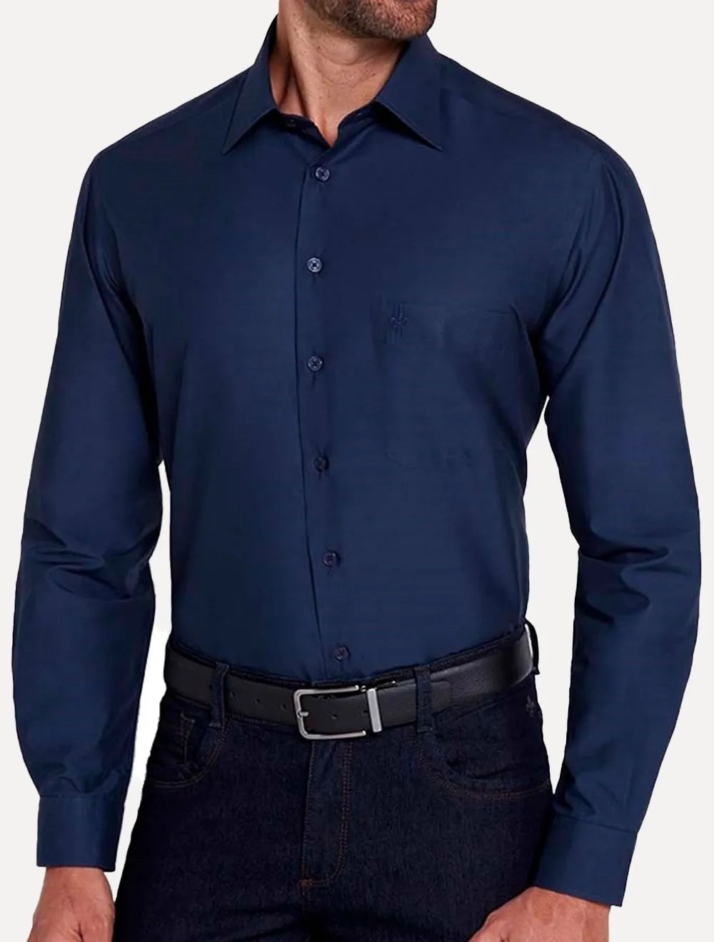 Camisa Dudalina Masculina Comfort Tricoline Lisa Azul Marinho