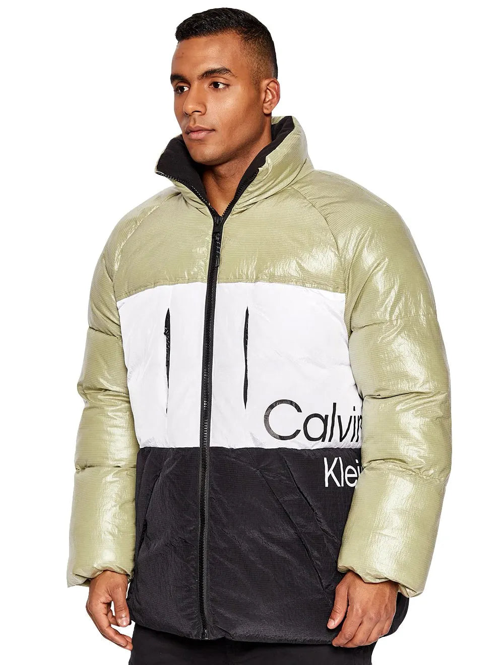 Jaqueta Calvin Klein Jeans Masculina Nylon Colorblock Logo Preta/ Branca/ Areia