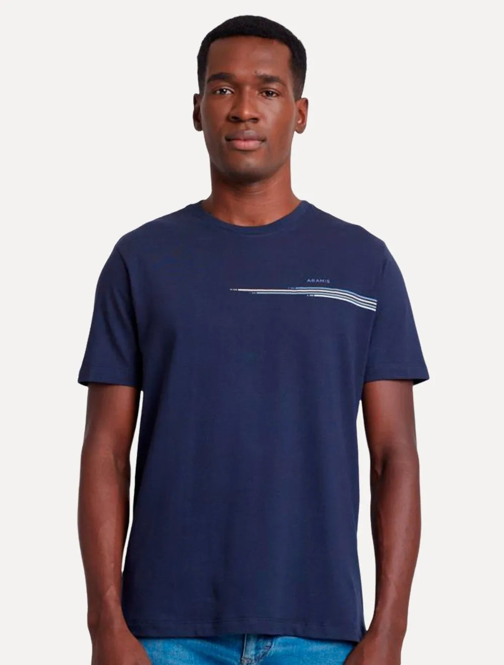 Camiseta Aramis Masculina Estampa Faixas Peito Azul Marinho