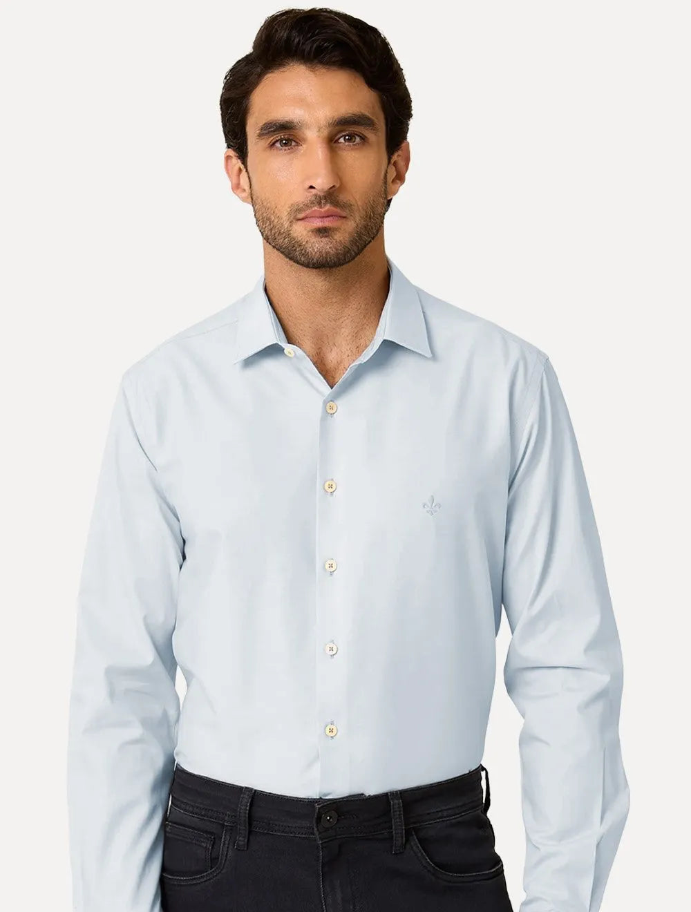 Camisa Dudalina Masculina Milano Tricoline Lisa Azul Claro