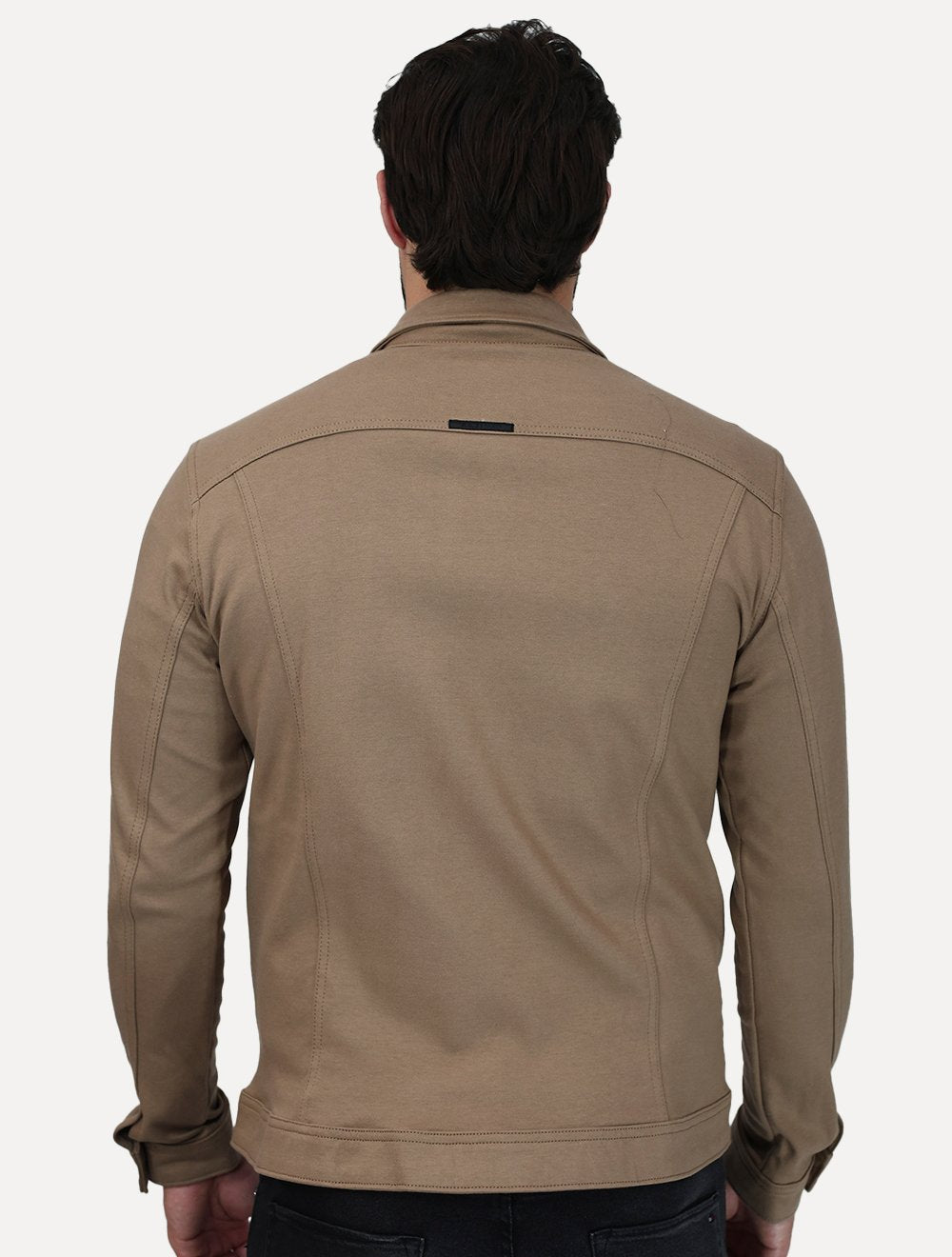 Jaqueta K&J Black Masculina Malha Ponto Roma Trucker Marrom Claro