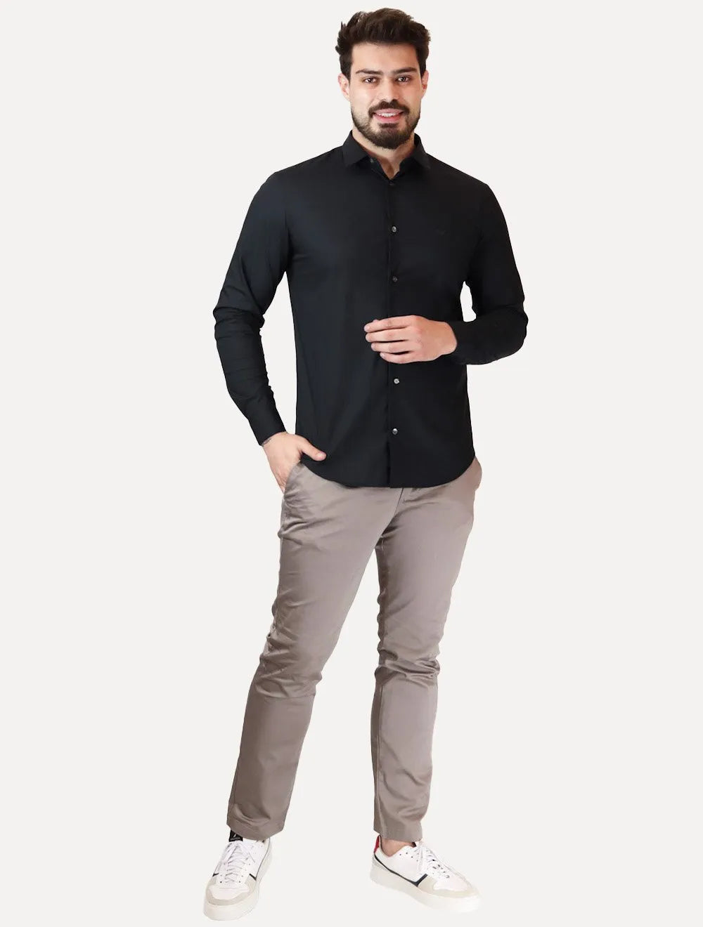 Camisa Empório Armani Masculina Stretch Embroidered Mono Logo Azul Escuro