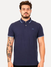 Polo Colcci Masculina Piquet Blue Logo Friso Azul Escuro
