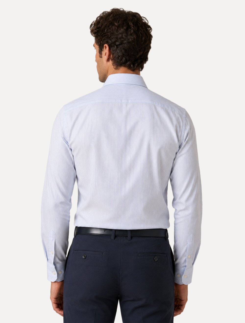 Camisa Dudalina Masculina Comfort Superfine Cotton Listrada Mono Logo Azul Médio