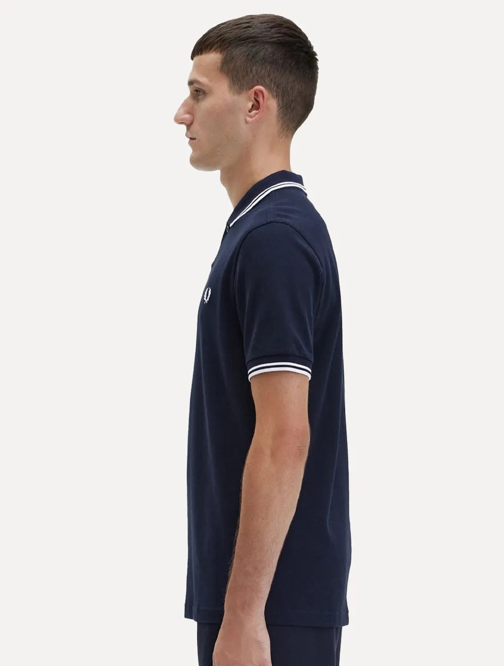 Polo Fred Perry Masculina Piquet Regular White Twin Tipped Azul Marinho