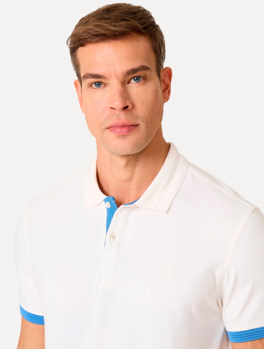 Polo Dudalina Masculina Flex Gola Jacquard Off White