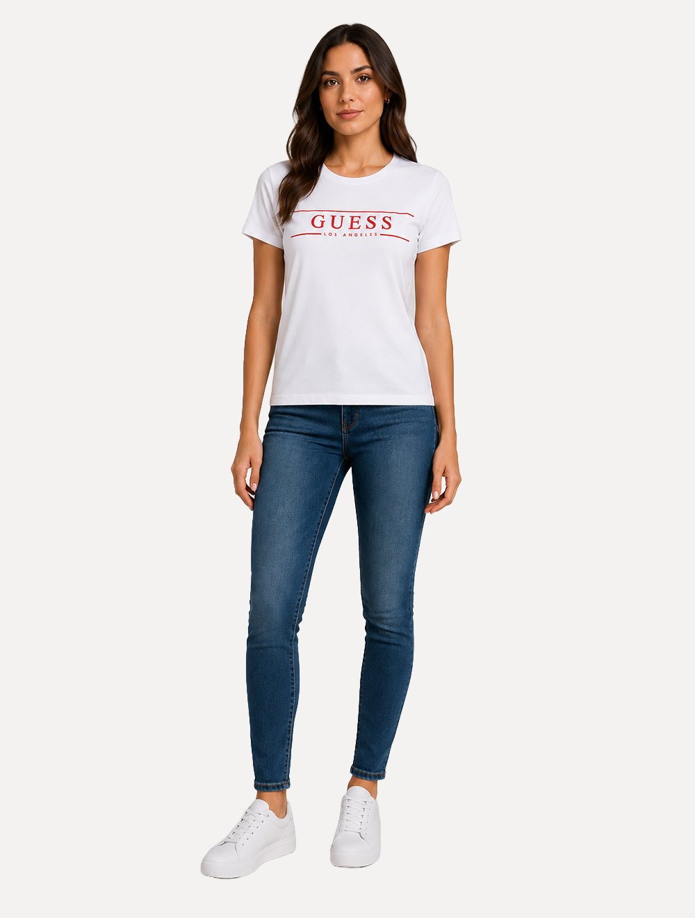 Camiseta Guess Feminina Los Angeles Red Line Logo Branca
