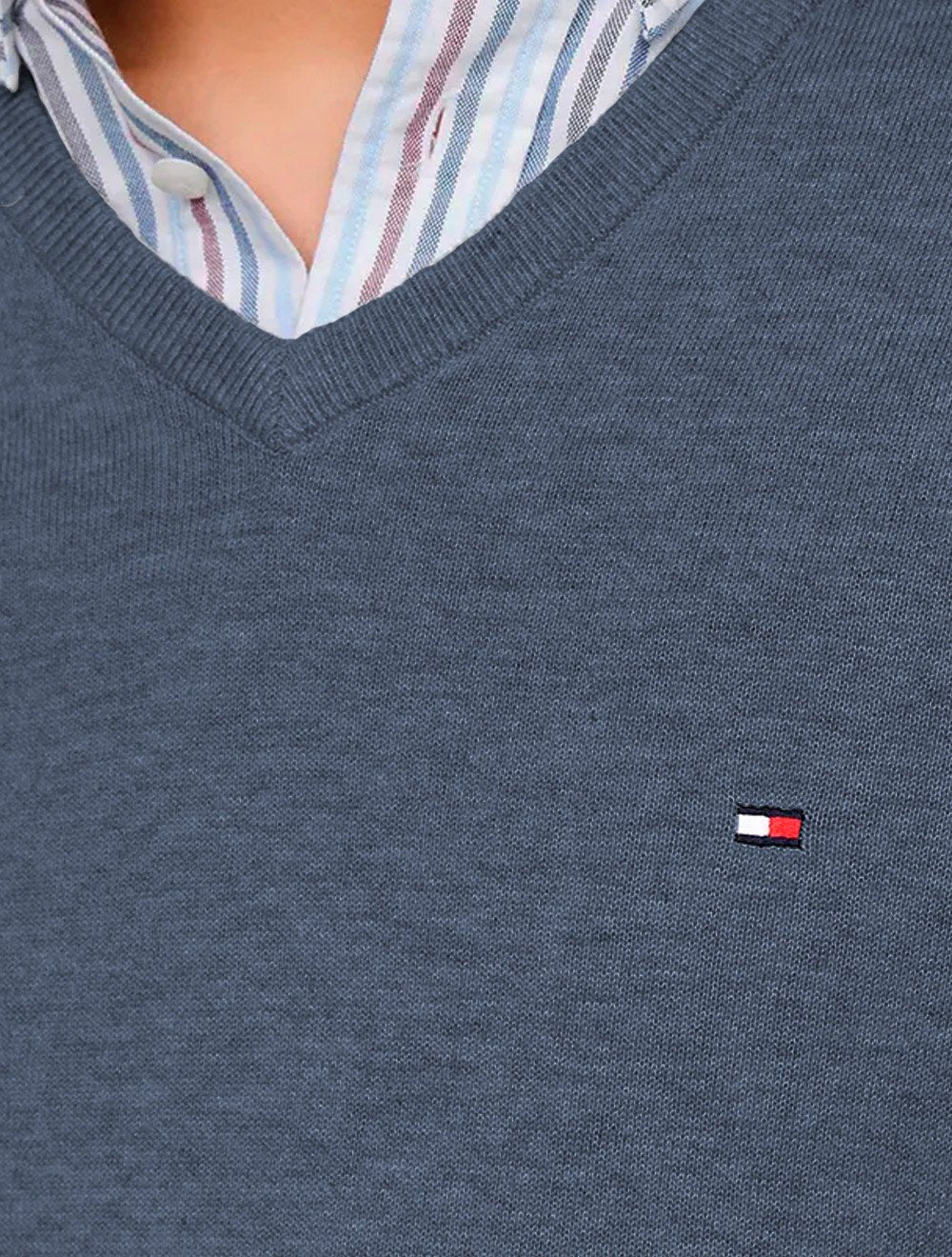 Suéter Tommy Hilfiger Masculino Signature V-Neck Azul Mescla