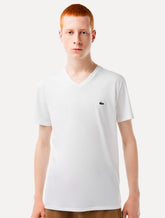 Camiseta Lacoste Masculina Jersey Pima Cotton Gola V Branca