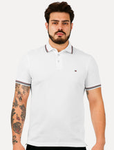 Polo Tommy Hilfiger Masculina Slim Tipped Collar Branca