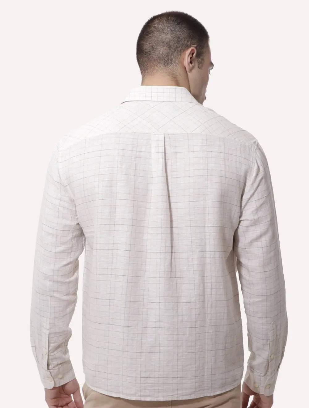 Camisa Ellus Masculina Regular Linen Blend Breeze Italian Xadrez Off-White