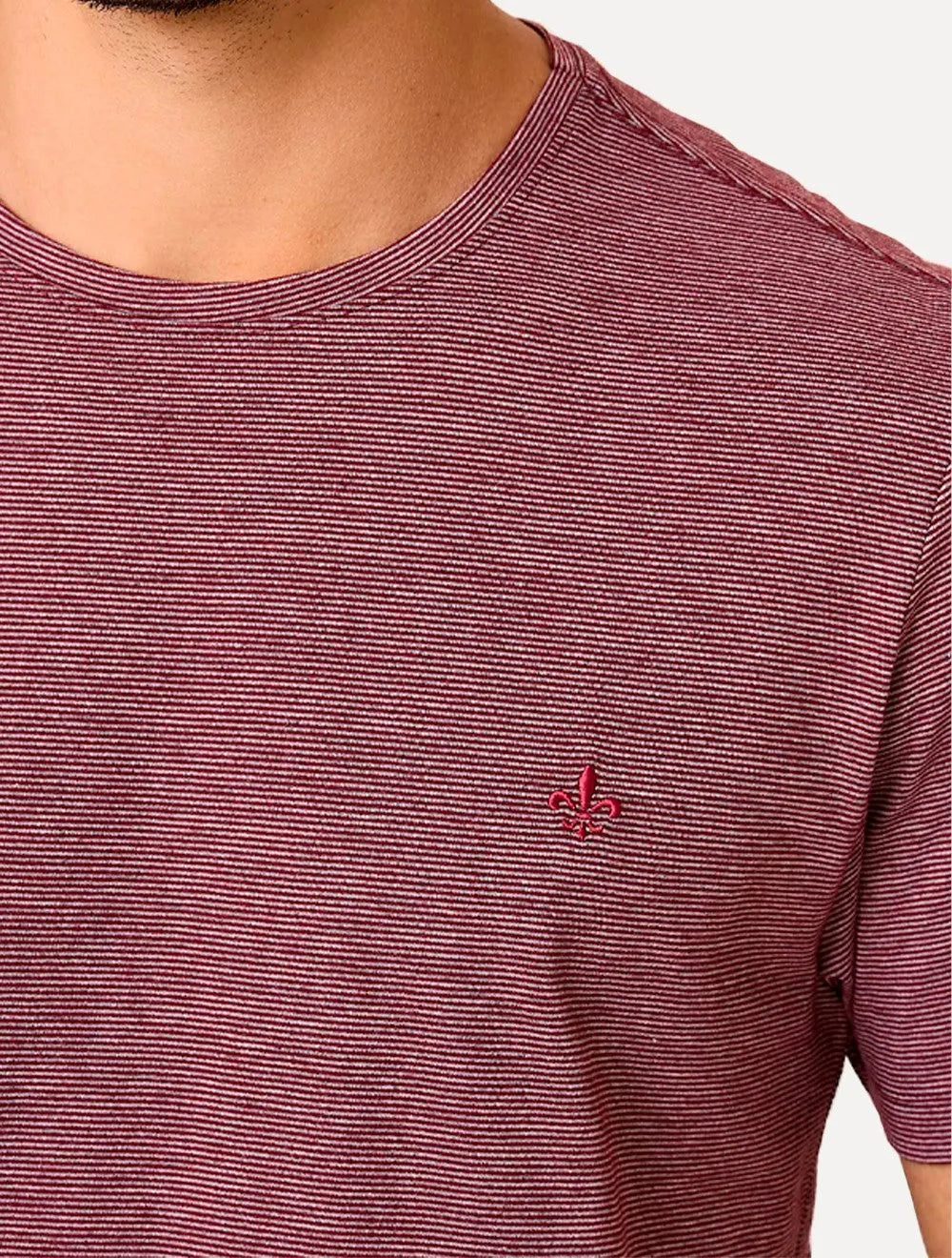 Camiseta Dudalina Masculina Crewneck Listrada Vermelho