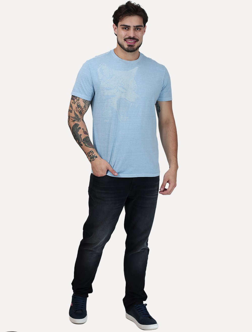 Camiseta Ellus Masculina Cotton Washed Coyote Azul Claro