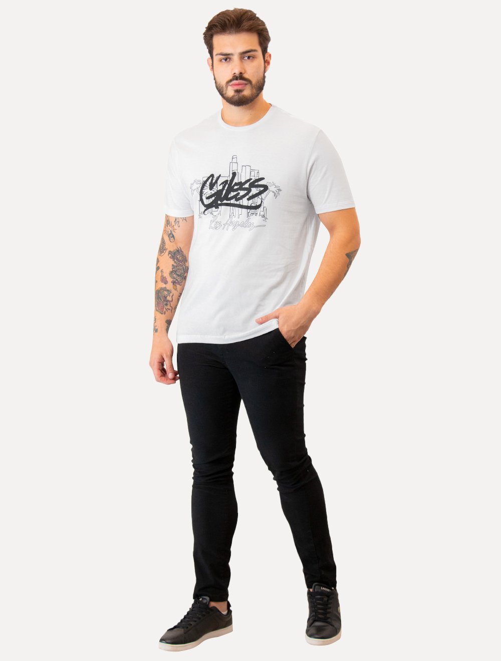 Camiseta Guess Masculina Los Angeles Skyscraper Branca