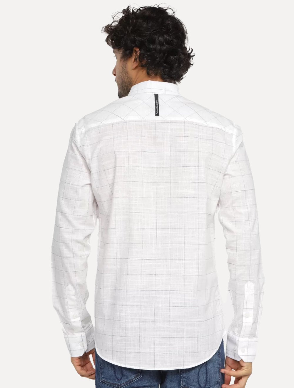 Camisa Calvin Klein Jeans Masculina Cotton Flame Check Branca