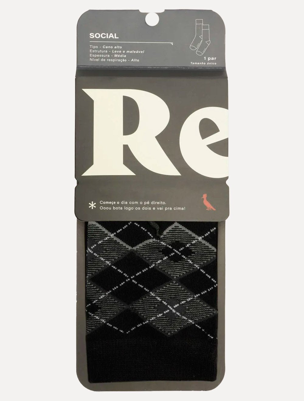 Meia Reserva Masculina Cano Alto Xadrez Preta