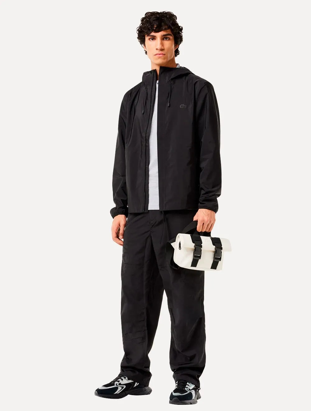 Jaqueta Lacoste Masculina Hoodie Waterproof Track Sport Preta