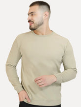 Moletom Masculino Crewneck Liso Cáqui Claro