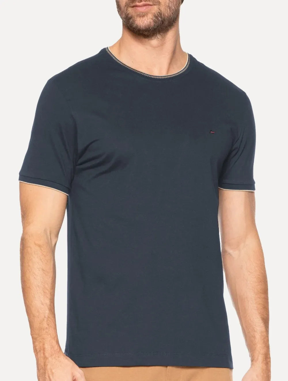 Camiseta Aramis Masculina Gold Friso Gola Azul Marinho