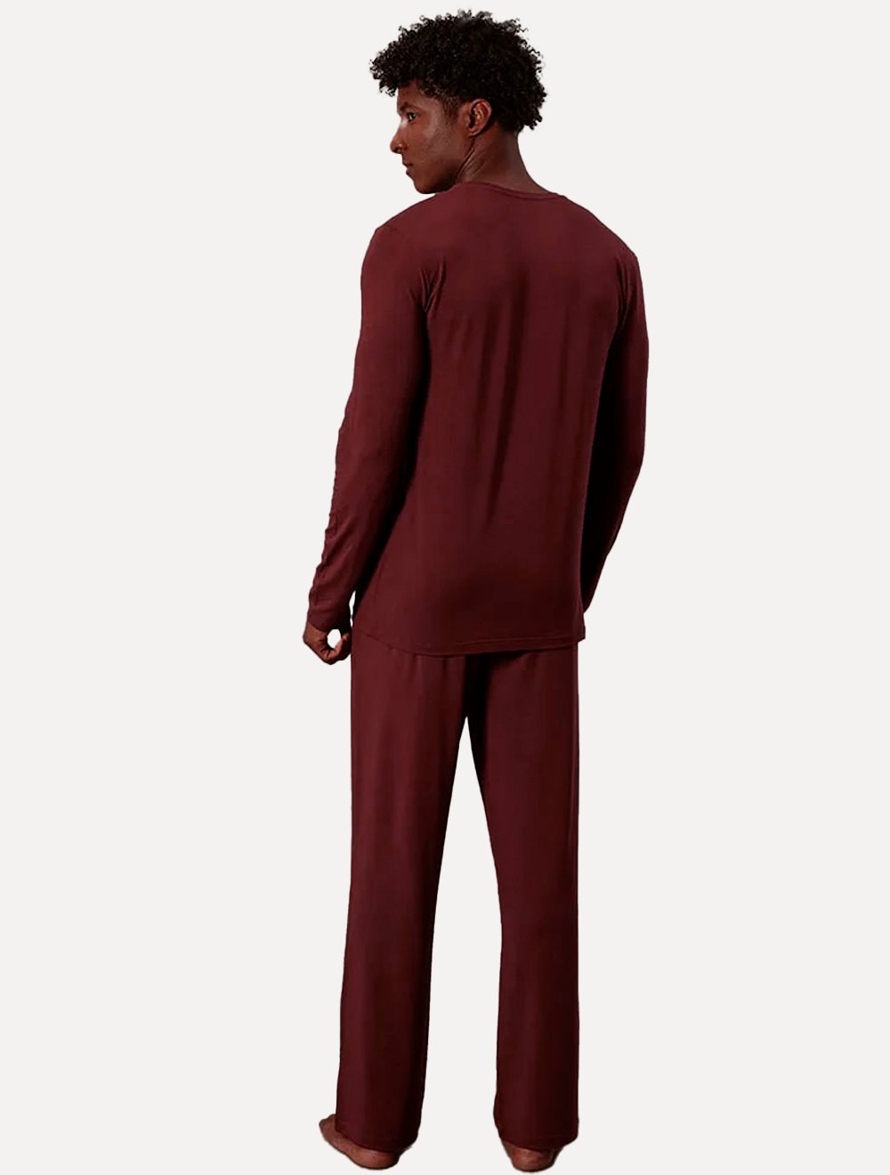 Pijama Calvin Klein Masculino Manga Longa Calça CK Modal Bordô
