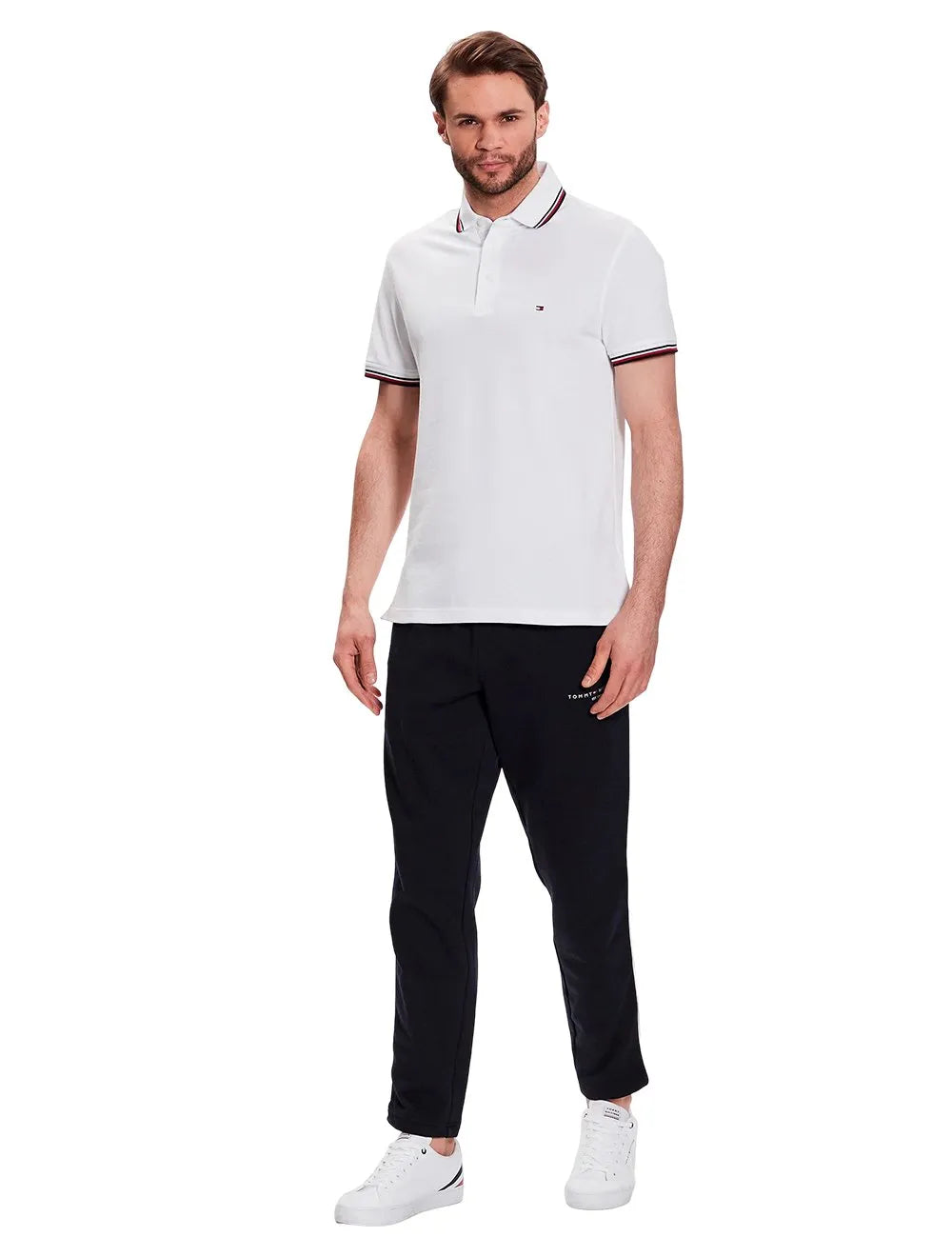Polo Tommy Hilfiger Masculina Slim Piquet 1985 Tipped Slim Branca