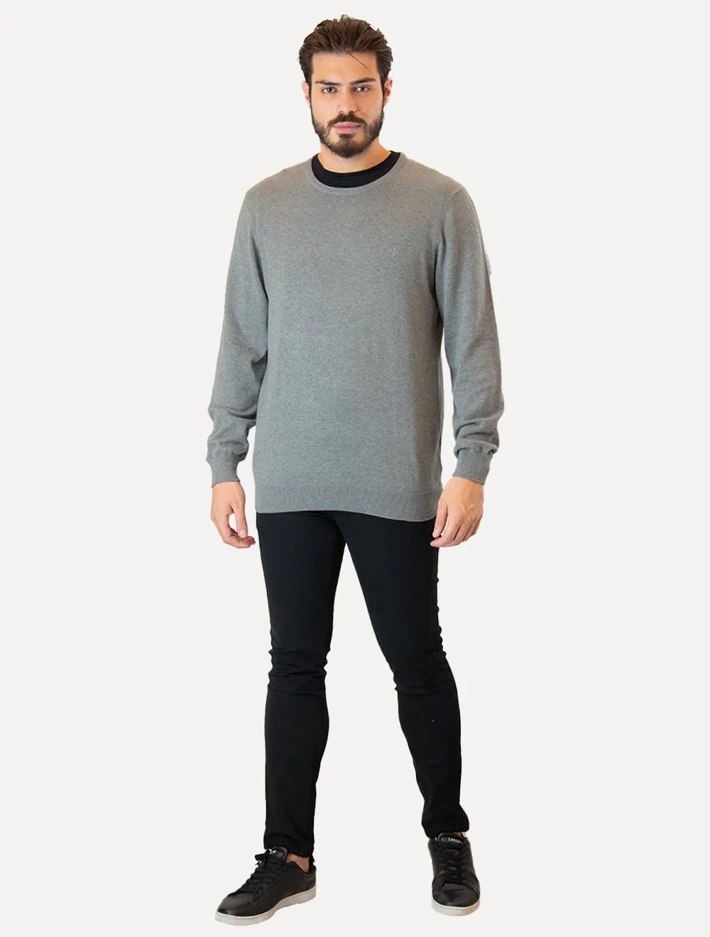 Suéter Dudalina Masculino Tricot Crewneck Basico Cinza Mescla
